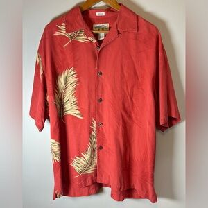 Bamboo Cay Fine Resort Wear Faded Red Pink Floral Leaf Hawaiian Shirt L Silk
